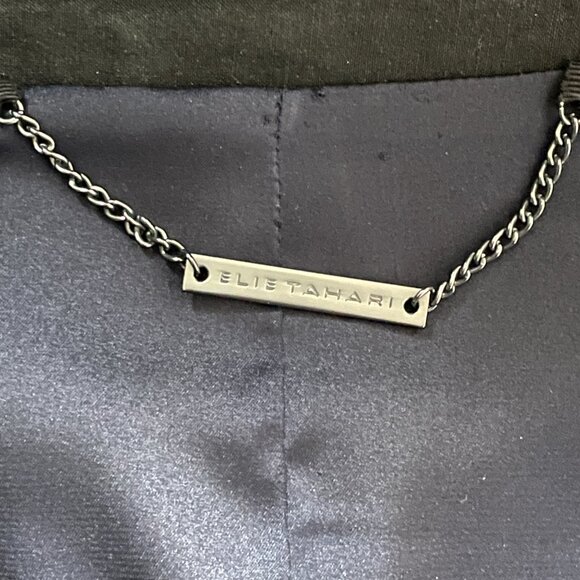 Elie Tahari Black Blazer Jacket Leather Trimmed Linen/Cotton- Size 10 - Picture 3 of 12